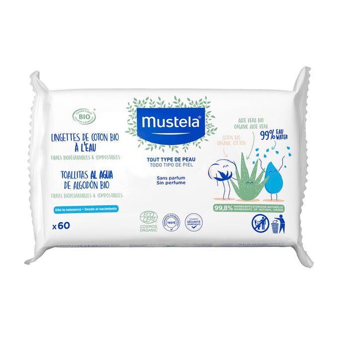 Mustela Organic Cotton Water Wipes 60 Wipes