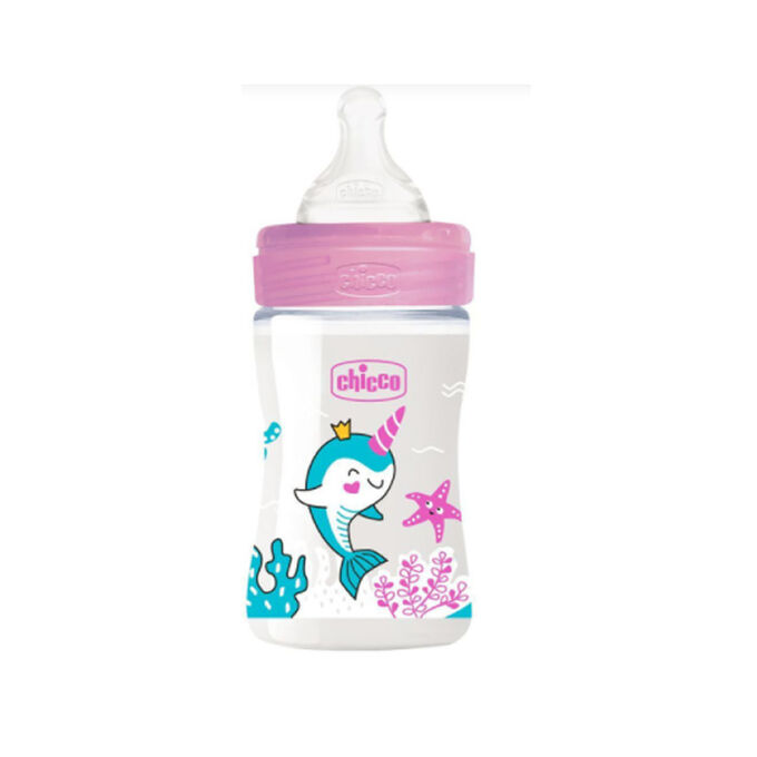 Chicco Well-Being Colors Silicone Feeding Bottle Slow Flow Anti-Colic  System Pink 0m+ 150ml, PharmacyClub
